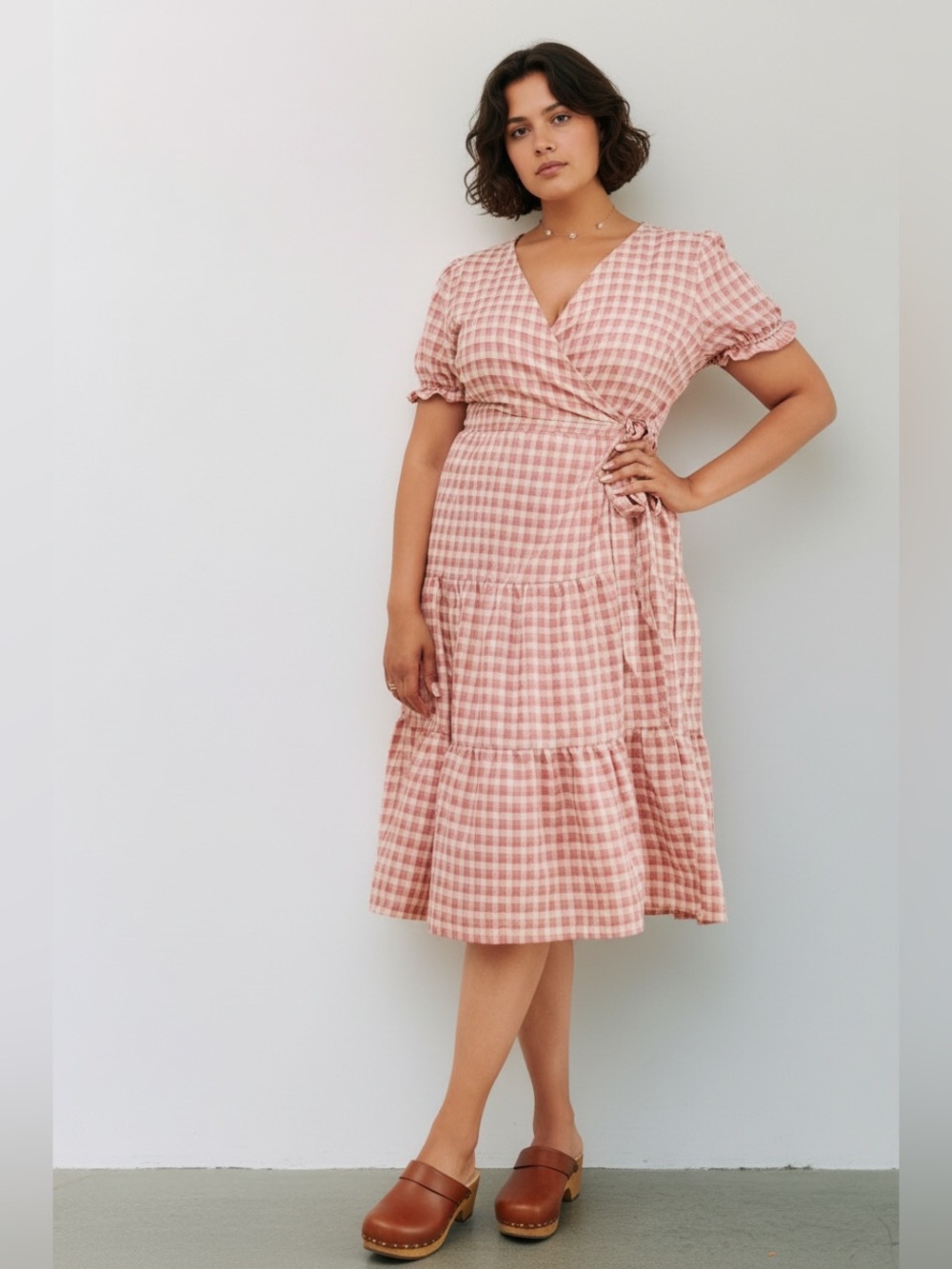 Lisa Says Gah Nuuly Victoria Pink Gingham Wrap Midi Dress Size 2X